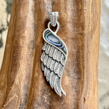 PD 15529 AB-(HANDMADE 925 BALI STERLING SILVER WINGS PENDANTS WITH ABALONE)